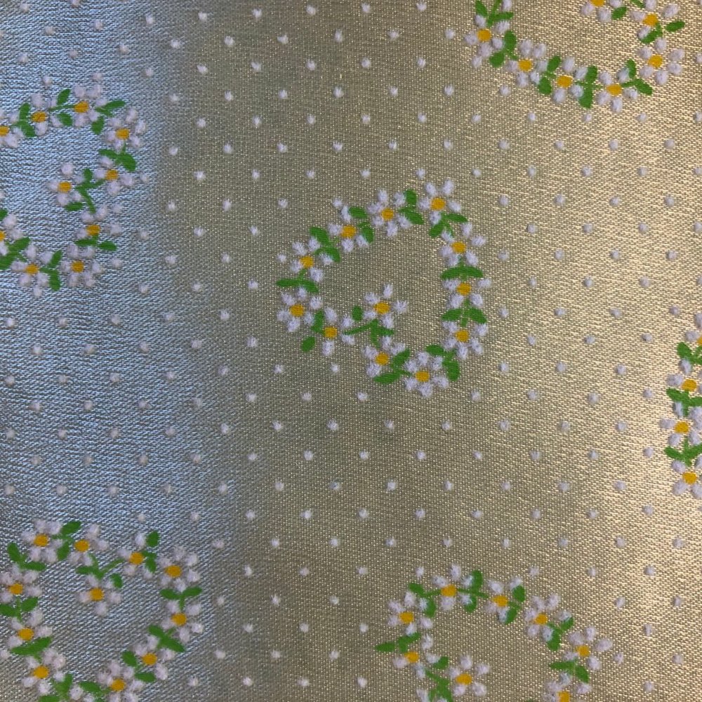 Vintage Satin Fabric Pale Mint green embossed floral hearts Beautiful 78"x44"